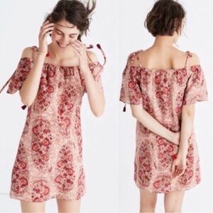Madewell Red and Orange Paisley Off-Shoulder Dress